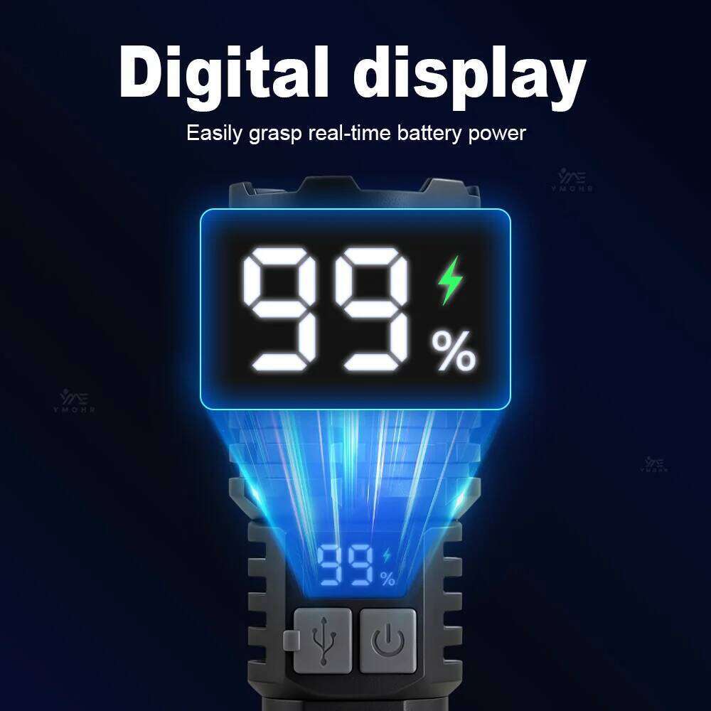 High Power Side Lamp Rechargeable LED Flashlight Waterproof Digital Display Flashlights Torch Outdoor Camping Hiking Z260121
