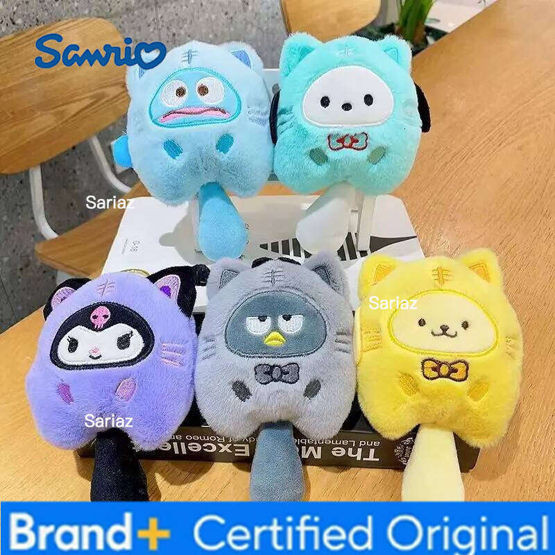 Sanrio Kawaii Cat Fish Keychain Round And Rolling Diagonal Bag Keychan Ornaments Pendant Decortoy Christmas Gift Anime Plush Toy H260121