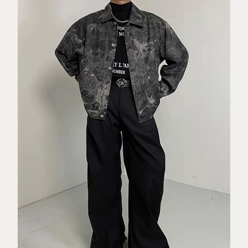 Retro tie-dye washed denim jacket - relaxed, deconstructed, fashionable, high street style workwear jacket Z251023