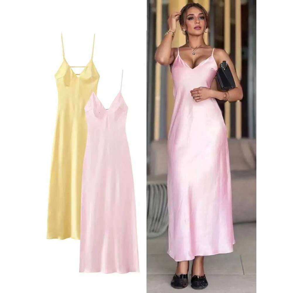 HH Summer Beach Holiday Midi For Women Trendy Solid Backless Sleeveless Slim V-Neck Back Zipper Party Sexy Sling Dress