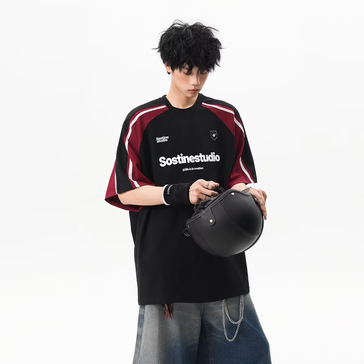 Men's Summer American Patchwork Color-Block Raglan T-shirt - Preppy & Sporty Style Letter Print Slim-Fit Crew Neck Short Sleeve Tee
