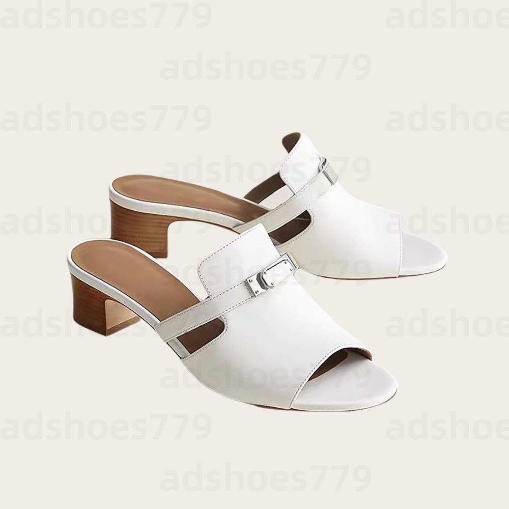 High quality women's chunky heel slippers slides mules Luxury calfskin kitten heel designer sandal fashion hardware buckle lady slippers factory footwear size 35-42