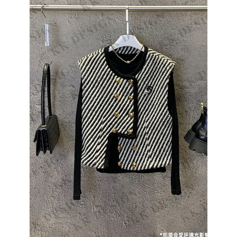 Spring Autumn Ladies Plaid Vests Small Fragrance Wind Heavy Woven Tweed Jacket O-neck Loose Sleeveless Fringed Waistcoat Coats 240810