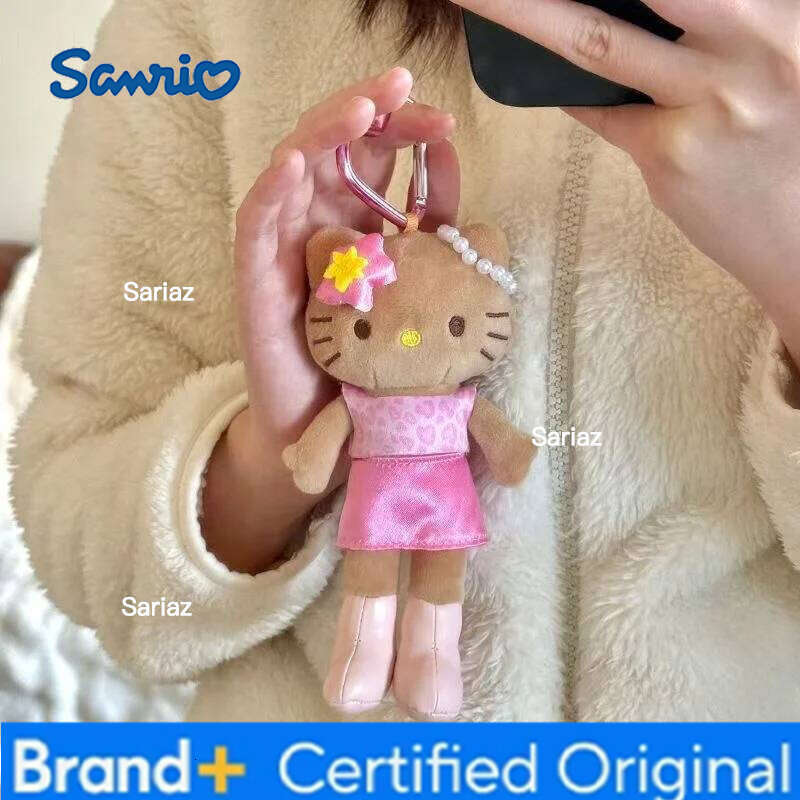 Sanrio Leopard Print Black Heart-Shaped Buckle Long Legs Hello Kitty Pendant Keychain Bag Girl Gift Birthday Present H2601211