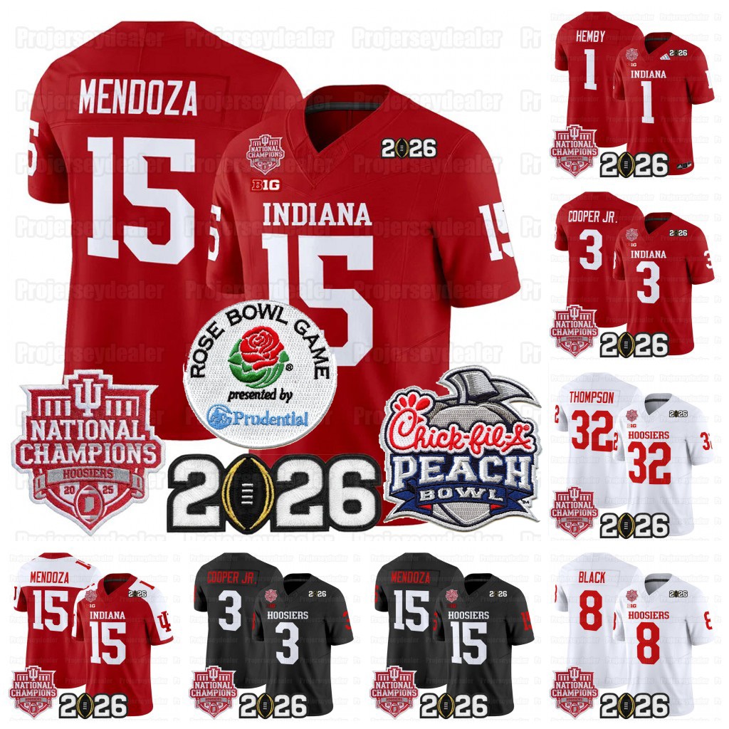 Indianas Hoosiers 15 Fernando Mendoza CFP 2025 National Champions Jersey Roman Hemby Omar Cooper Jr. Rolijah Hardy Louis Moore Alberto Mendoza Men
