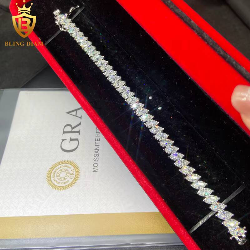 Hot Sale VVS Moissanite Tennis Chains 925 Silver 48mm Marquise Cut Moissanite Bracelets Pass Diamond test HipHop Bracelets GRA