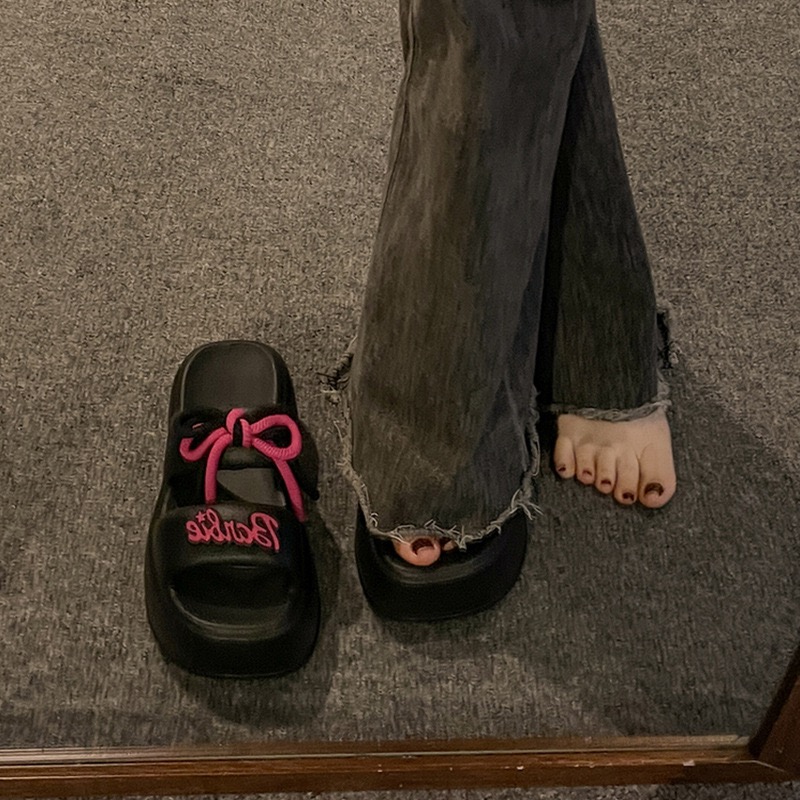 Height Increasing Thick Soled Fashionable Bow Tie Strap One-Piece Slippers For Women'S Outdoor Wear 2026 Summer New Anti Slip Casual Sandals