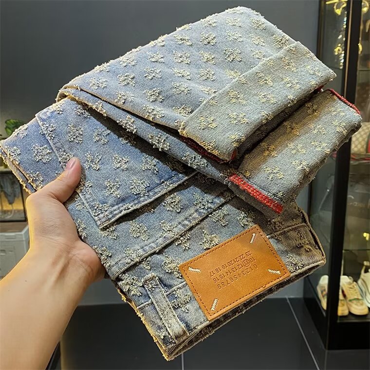 Free Shipping 2026 New Pattern Jacquard Design Men's Jeans Trendy Versatile Loose Straight-leg Casual Pants