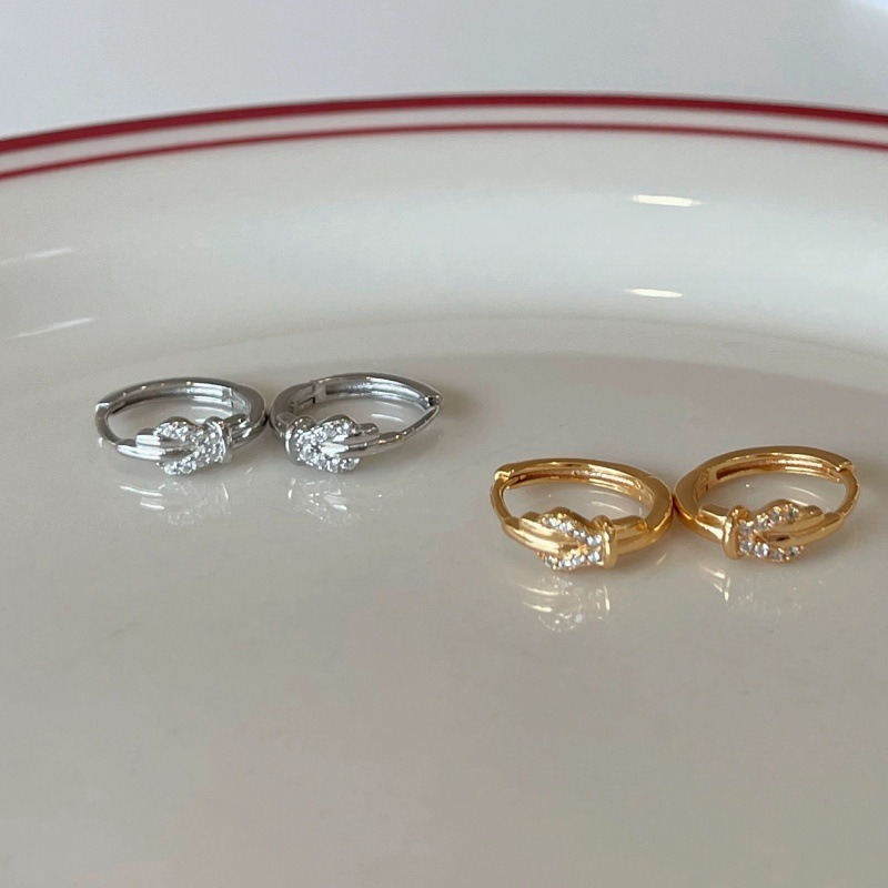 Earrings 925 Sterling Silver Gold Tone Knot Bow Zircon Hoop Earrings Light Minimalist Hypoallergenic Ear Jewelry For Women