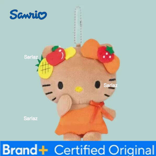 Sanrio Island Vacation Series Cute Black Skin Hello Kitty Doll Keychain DIY Bag Plush Pendant Key Ring Decorative Gift H260121