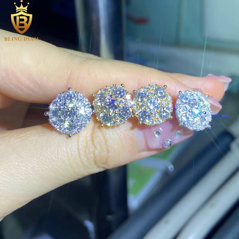 Hot Sale Fashion HipHop Moissanite Stud Earrings 12MM Moissanite Earrings Past Diamond Test Moissanite 925 Silver Earrings Mens