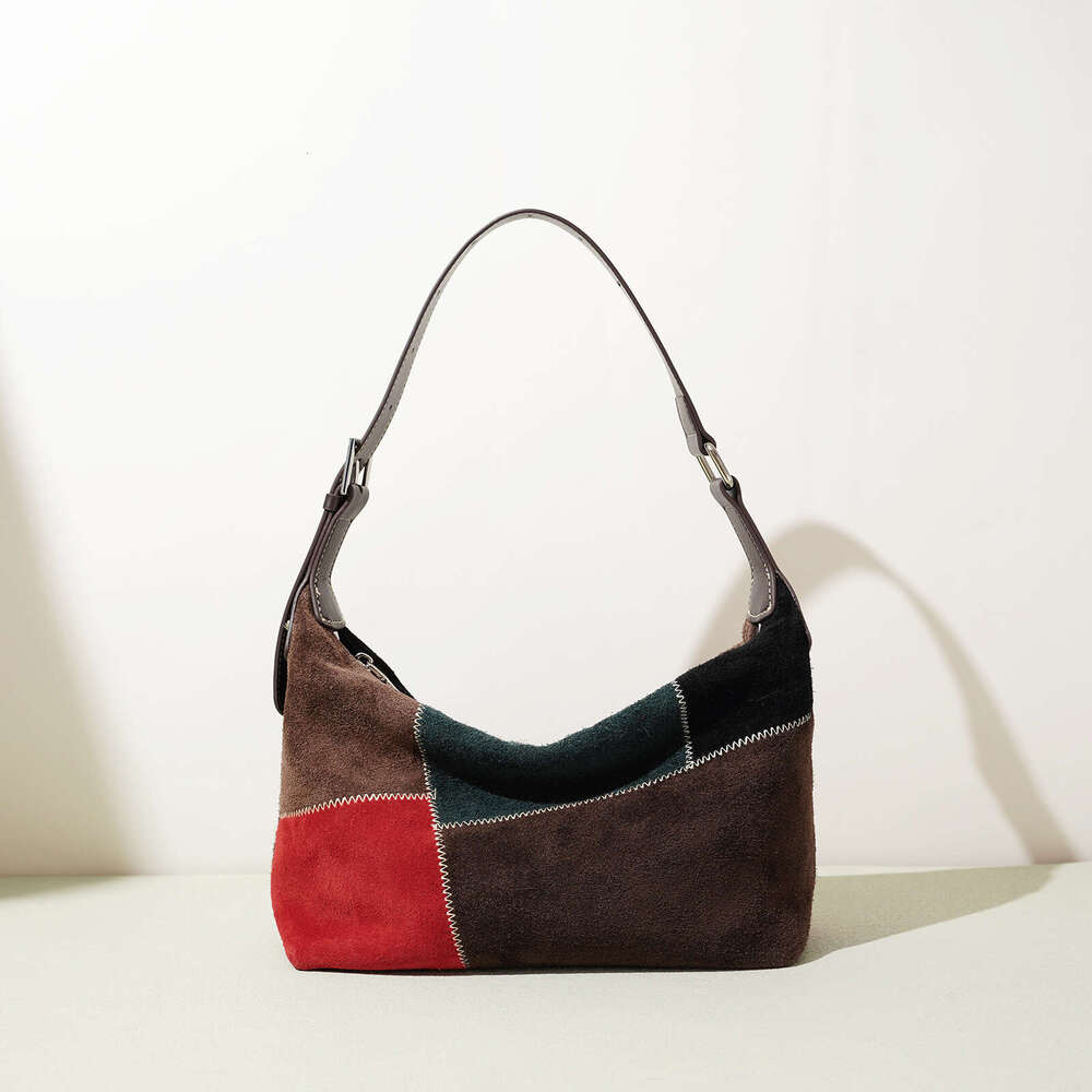 Luxury Shoulder Bags Totes Hobo Autumn Winter New Vintage Suede Leather Color Block Niche Design High End Handbag Fashion Women S Bag SENYY