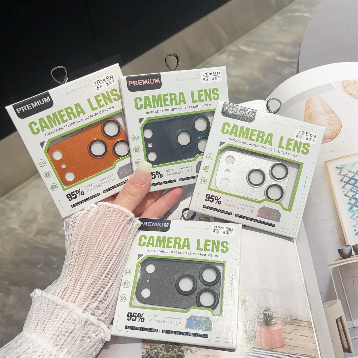 For iPhone 17 Air Pro Max 9H HD Aluminum Metal Ring Camera Lens Cover Tempered Glass Protector Brushed Armor All-in-One AR AF Clear Lens Coverage Prot