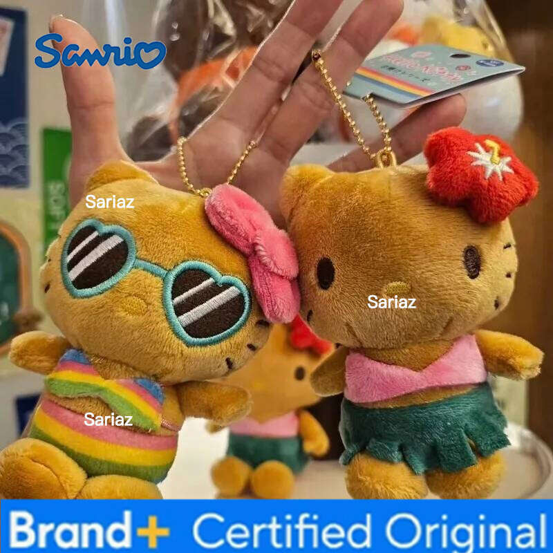 Sanrio 10CM Hello Bikini Doll Keychain Pendant sunglasses holiday Dark skin Kitty KT Stuffed Kawaii Plushies Bag charm H260121