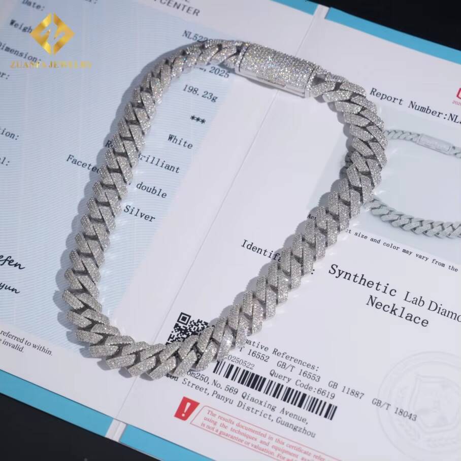 Luxury VVS 4 Rows 15mm Miami Hip Hop Fine Jewelry Lab Moissanite Diamond Men Necklace Cuban Link Chain