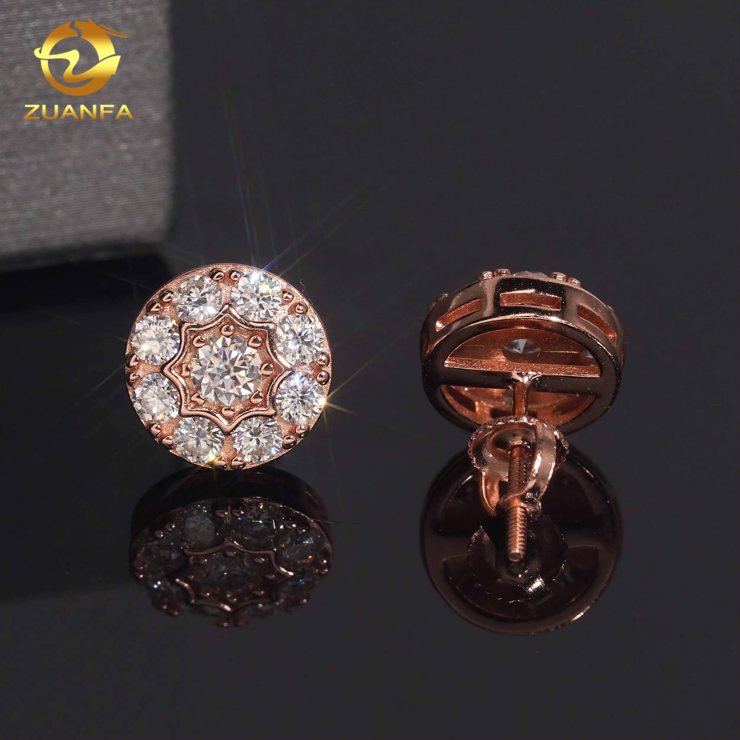 Fine Jewelry Round 10mm Screw Back Earring Gold Plated 925 Silver Pass Diamond Test Moissanite Iced Out Hip Hop Stud Earring