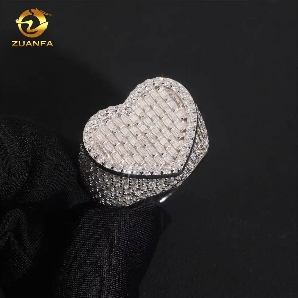 Pass Diamond Tester Moissanite Iced Out Jewelry 925 Silver Heart Shape Ring Fine Hip Hop Jewelry VVS Moissanite Diamond Men Ring
