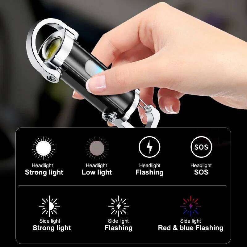 Mini Keychain Flashlight Rechargeable Pocket COB Working Outdoor Hook Emergency Warning Light for Camping Walking Hiking Z260121