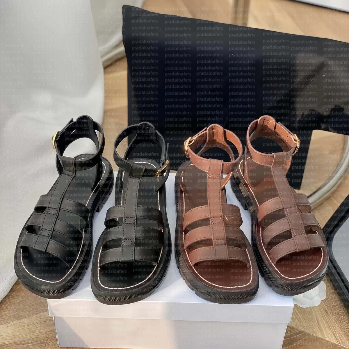 2026 Summer Luxury designer celi slippers Flat Thick Bottom Open Toe Slide Women Soft Genuine Leather Cross Band Sandals Outdoor Comfort Vacation Shoes