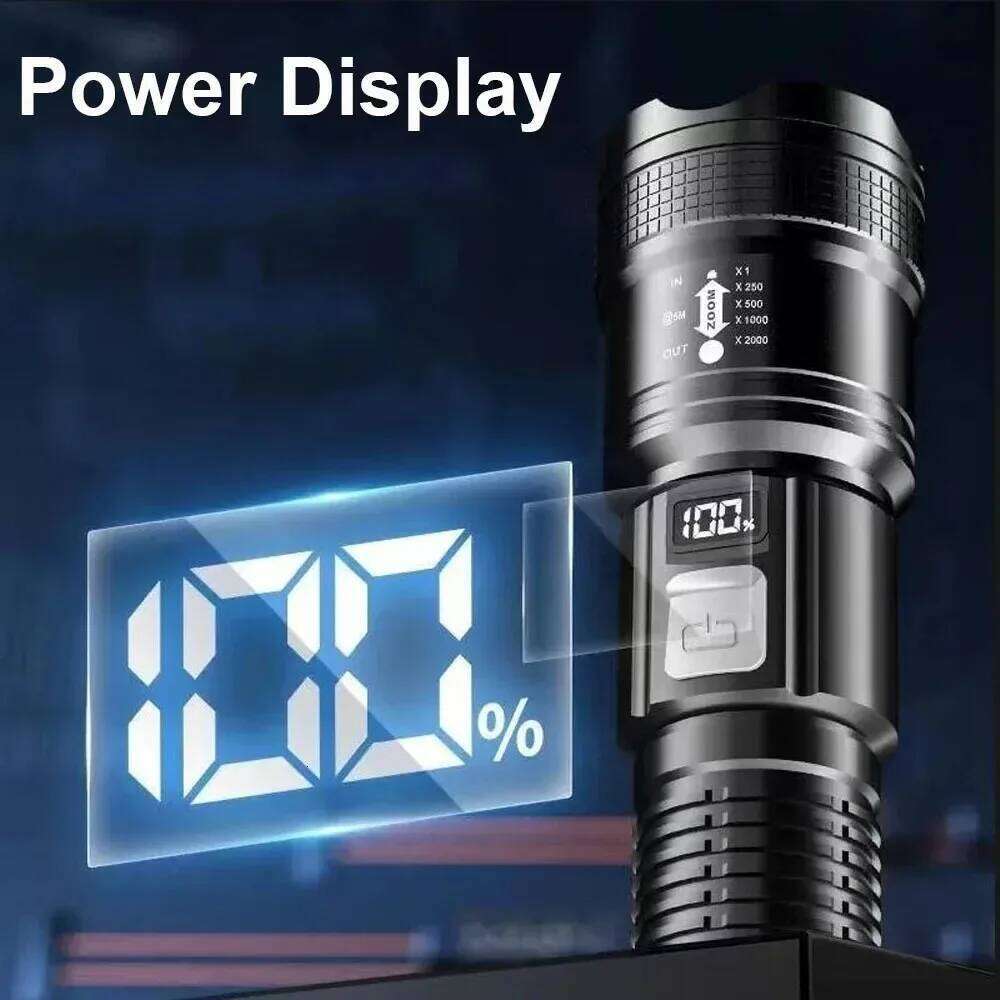 Super Bright LED Flashlight High Power Long Range USB Rechargeable Tactical Torch Outdoor Waterproof Camping Fishing Lantern Z260121