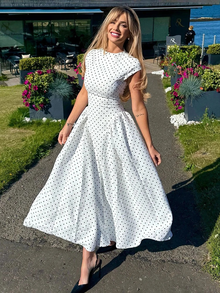 Tossy Fashion Printing Polka Dot Long Dress Women Sleeveless High-Waist Patchwork Slim Party Dress Female Spring Maxi Dress 2026 260120