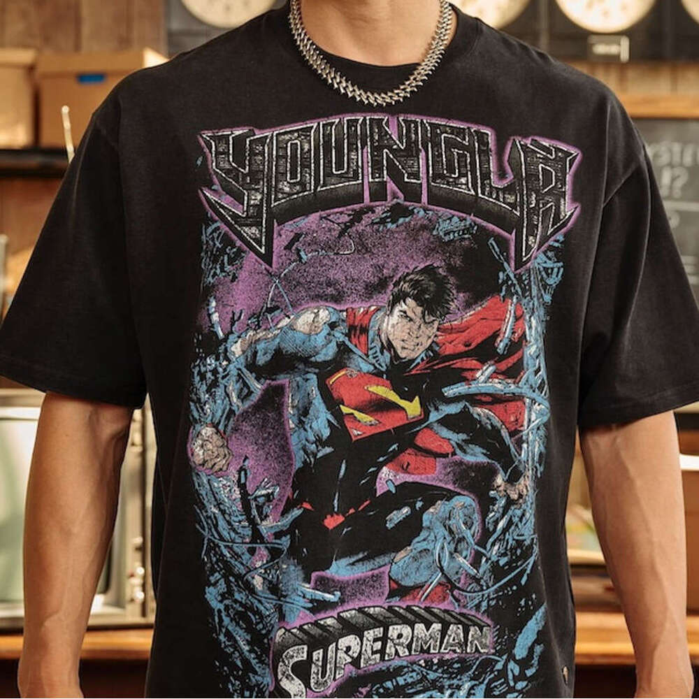 Superman American Style Trendy Plus Size Loose Fit Fitness Sports Heavy Cotton Printed Short Sleeve T-Shirt For Men