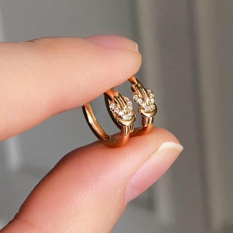 Earrings 925 Sterling Silver Gold Tone Knot Bow Zircon Hoop Earrings Light Minimalist Hypoallergenic Ear Jewelry For Women