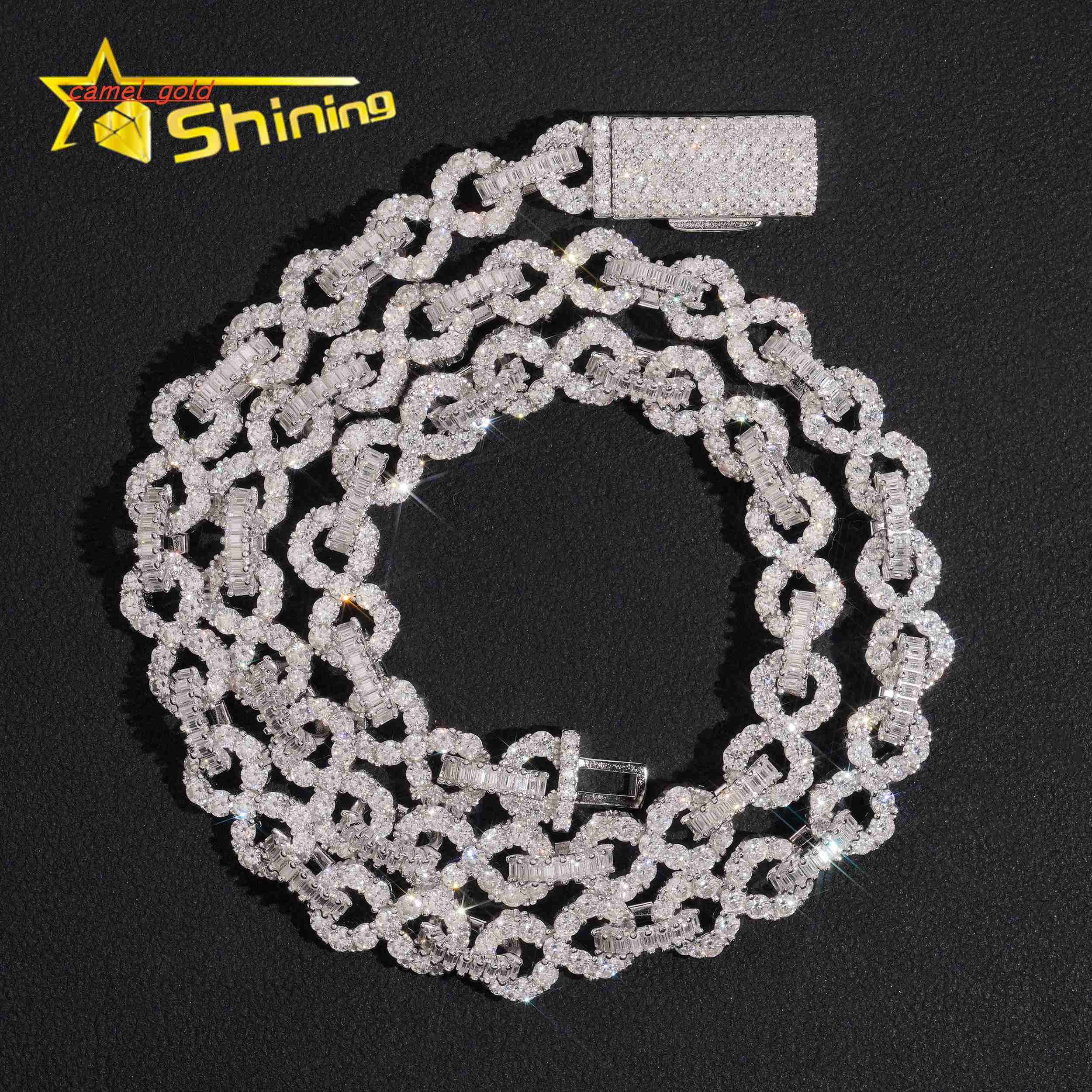 925 Sterling Silver 8MM Infinity Link Chain Necklace VVS Moissanite Diamond Hip Hop Jewelry