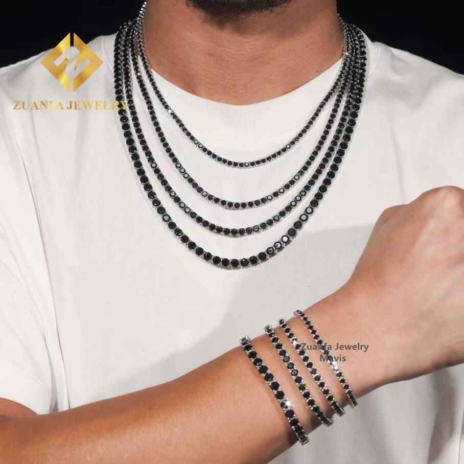 Pass Diamond Tester 925 Sterling Silver 3mm 4mm 5mm Black Moissanite Tennis Bracelet Fine Jewelry Men Women Moissanite Bracelet