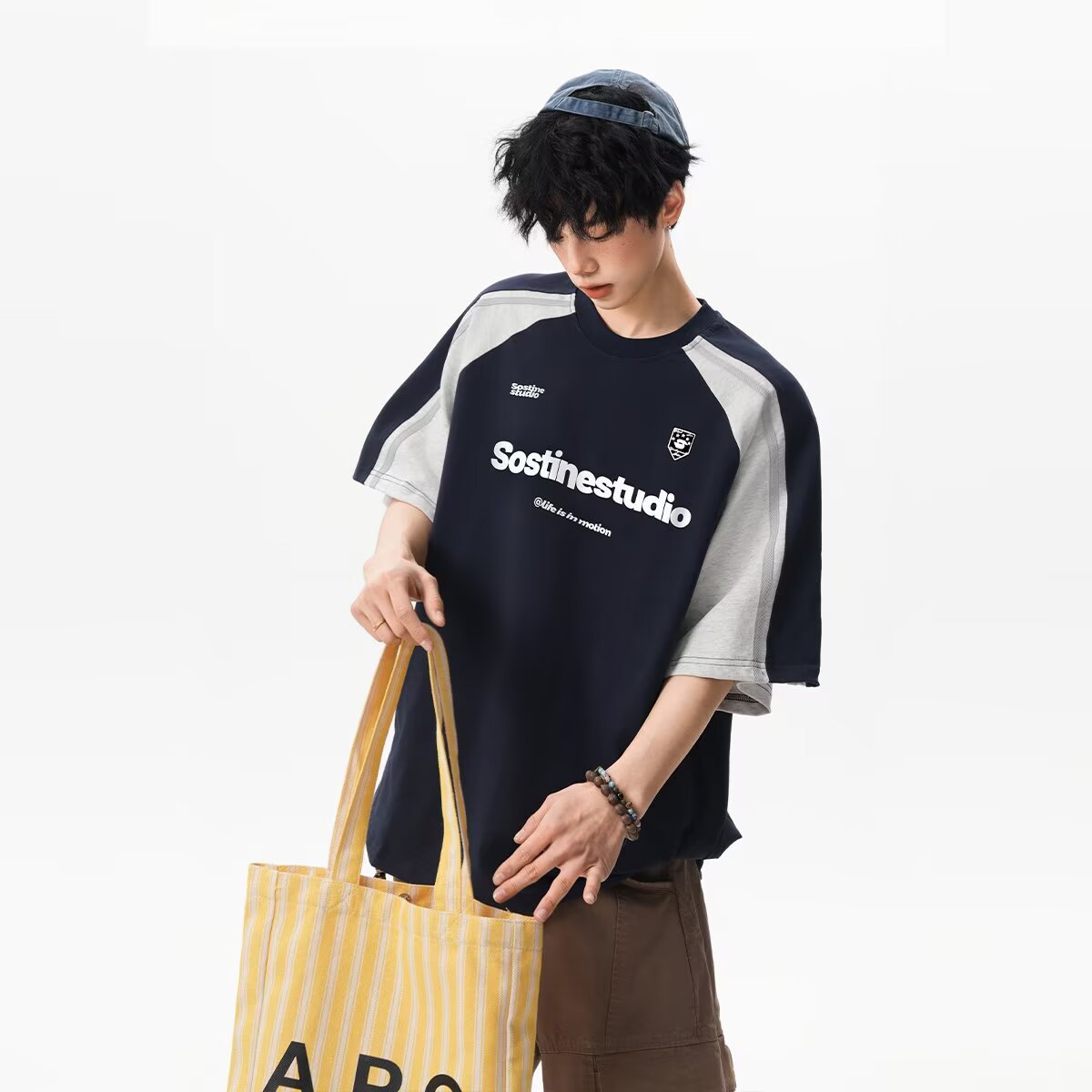 Men's Summer American Patchwork Color-Block Raglan T-shirt - Preppy & Sporty Style Letter Print Slim-Fit Crew Neck Short Sleeve Tee
