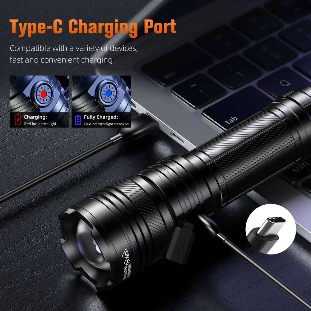 SUPERFIRE L18 7W LED Zoomable Flashlight 310M Lighting Distance USB-C Rechargeable 1500mAh Torch for Camping Fishing Lantern Z260121