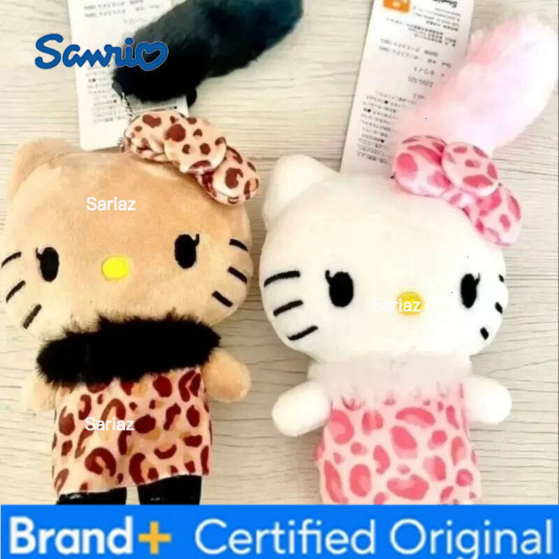 Sanrio Black furred Leopard Zebra Print Girly Hello Hot Girl Tail Plush Toy Pendant kawaii Y2K gal Kitty cat doll bag charm H260121