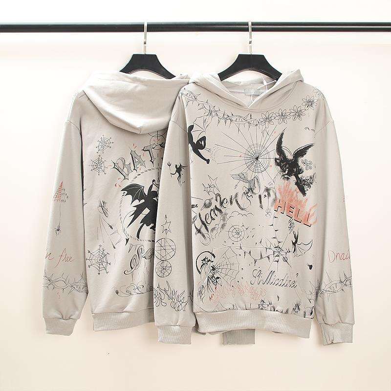 American High Street Saint Michael New Cursive Letter Graffiti Distressed Hoodie Couple Trend