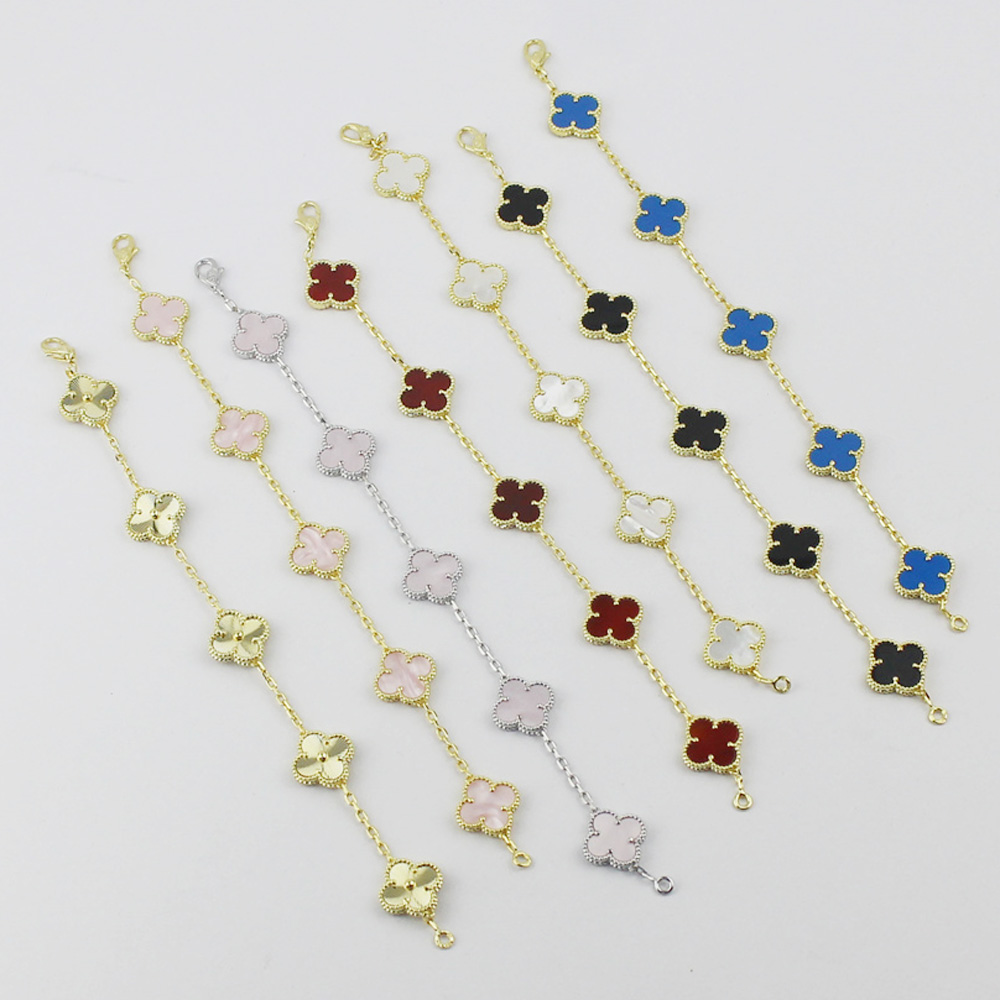 Classic leaf bracelet charm Four clover designer popular bracelets fine jewelry mother of pearl white black red lady moissanite braclet designer for women 15mm