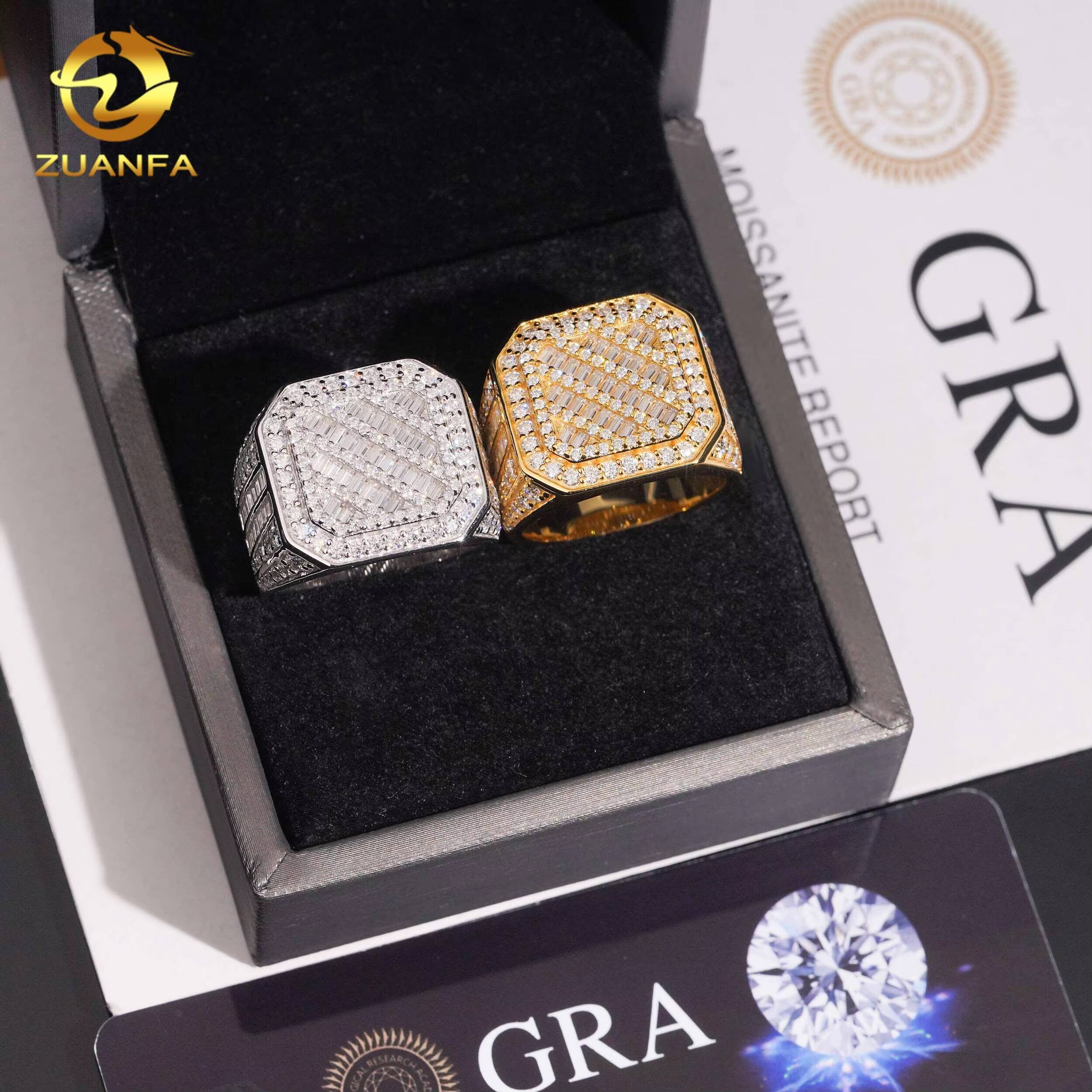 New Design Baguette Square Front Top Championship Ring 925 Moissanite Ring Iced Out Ring Men Diamond Ring Circle Ring