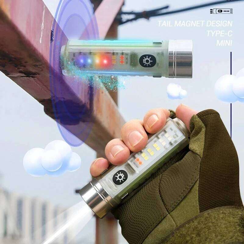 Powerful LED Mini Flashlight Multifunction Spotlight Lamp Type-C Rechargeable With Magnet Torch For Searching Emergency Light Z260121