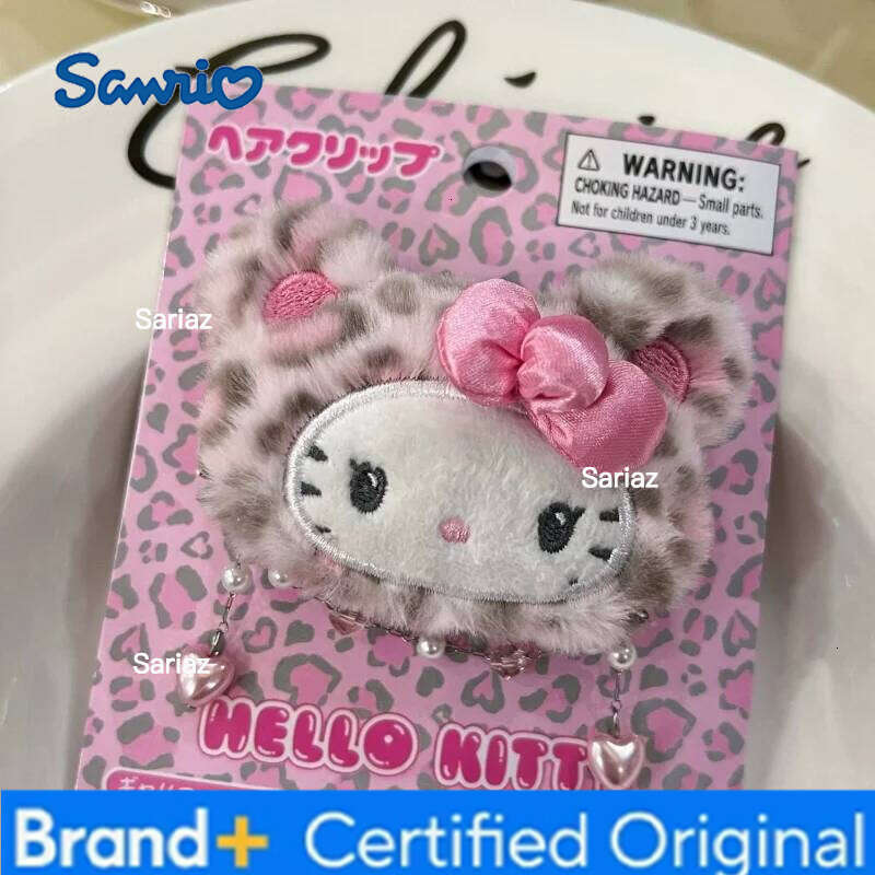 Sanrio Leopard Print Plush Hairpin Hello Kitty Clip Lady Bangs Side Barrette latte KT cat Girls Headwear Hair Accessories H260121