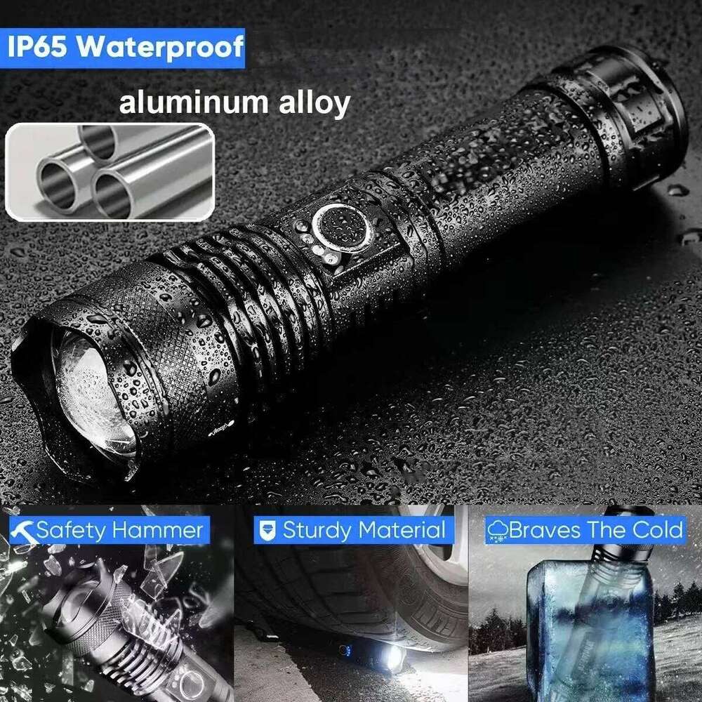 LED+COB Ultra Bright Flashlight Rechargeable 5mode Lamp Aluminum Alloy Zoomable Light Tactical Torch for Outdoor Camping Fishing Z260121