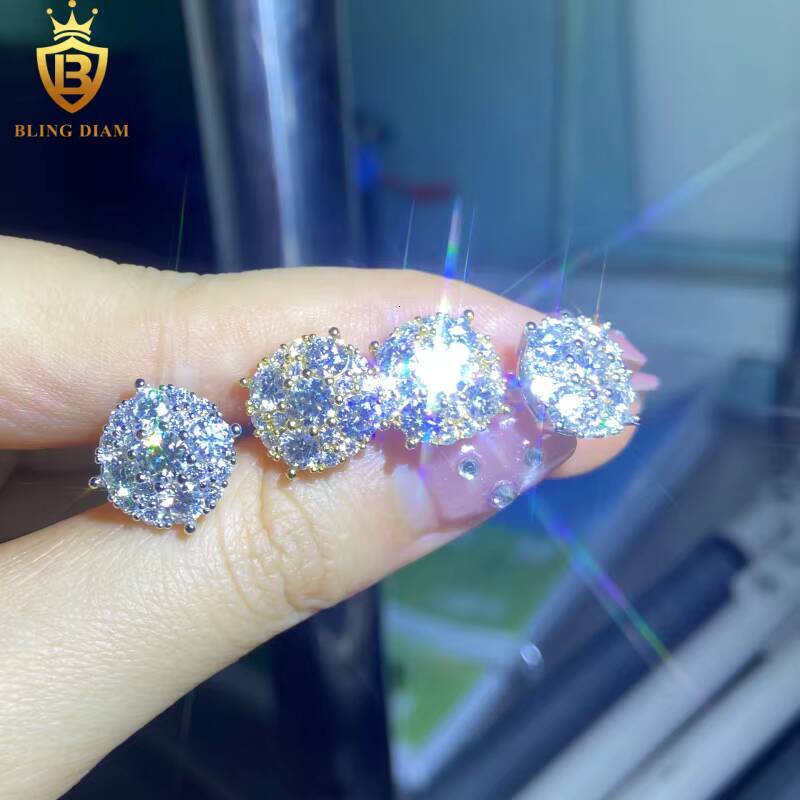 Hot Sale Fashion HipHop Moissanite Stud Earrings 12MM Moissanite Earrings Past Diamond Test Moissanite 925 Silver Earrings Mens