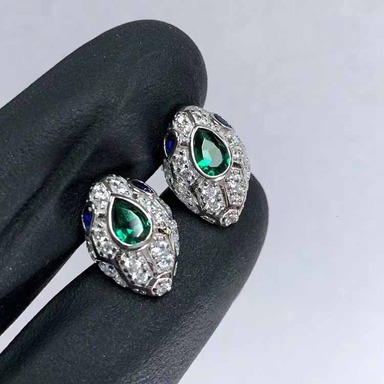 Luxury Brand Designer Jewelry Blue Green Snake Full Diamond Texture Elegant Versatile Earrings For Women Niche High-End Simple Petite Charming Attract