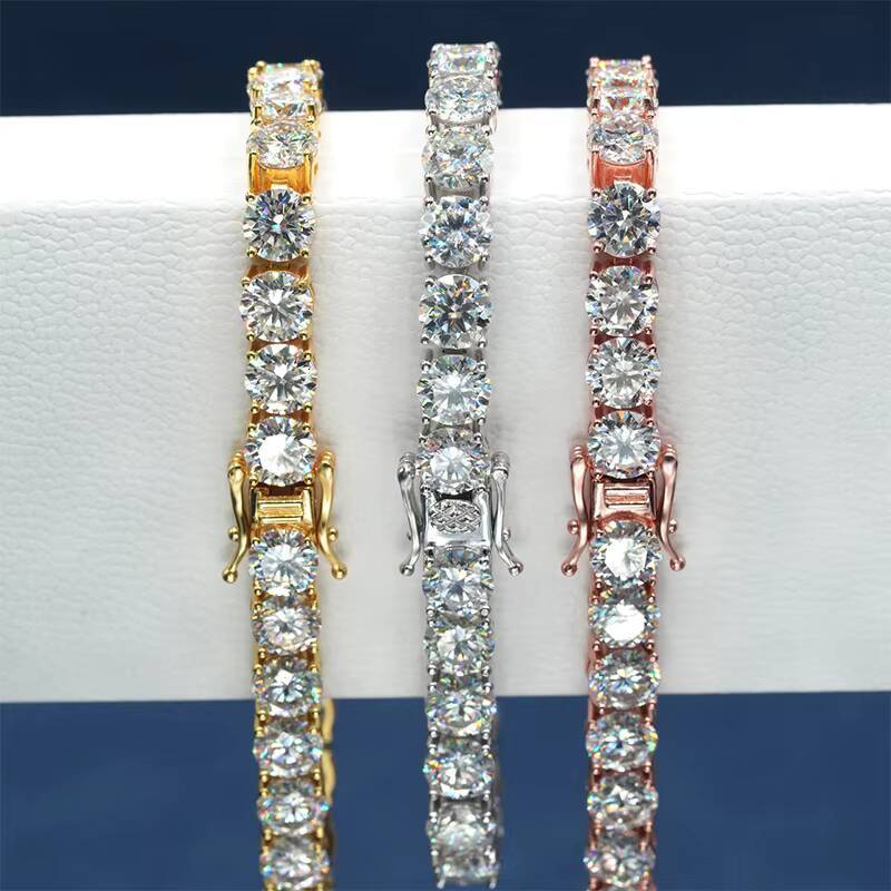 RTS Hip Hop Jewelry 4mm Lab Diamond 925 Silver Tennis Chain Necklaces Pass Diamond Tester Iced VVS Moissanite Charms