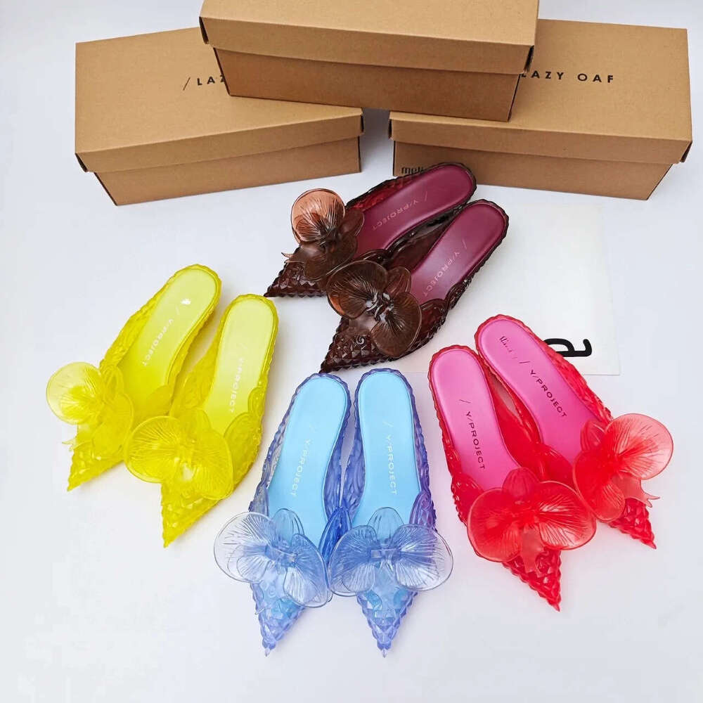 Design Big Butterfly Knot 2026 Women Flat Mules Sandals High Quality Cozy Patent Leather Pointed Toe Back Strap Shoes
