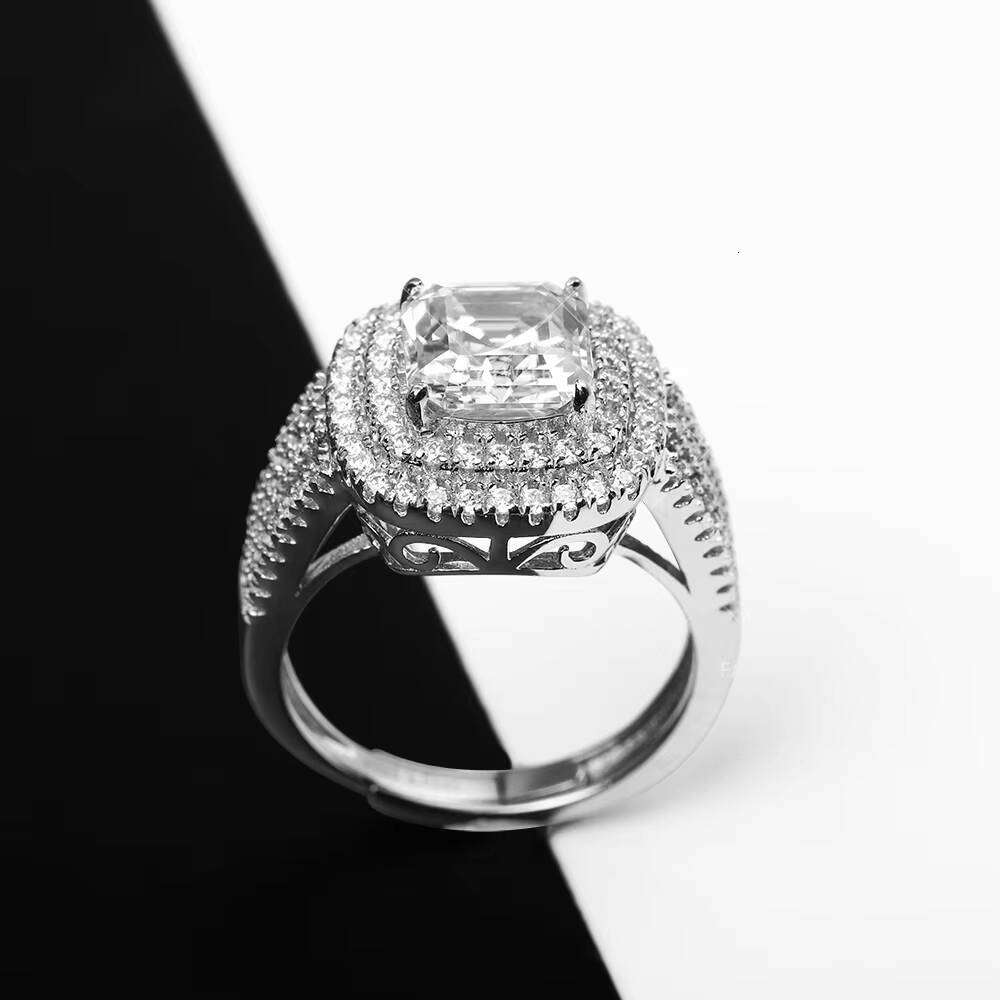 S925 Sterling Silver Ring Jewelry with 75x75mm 2carat D VVS Asscher Cut Moissanite for Men