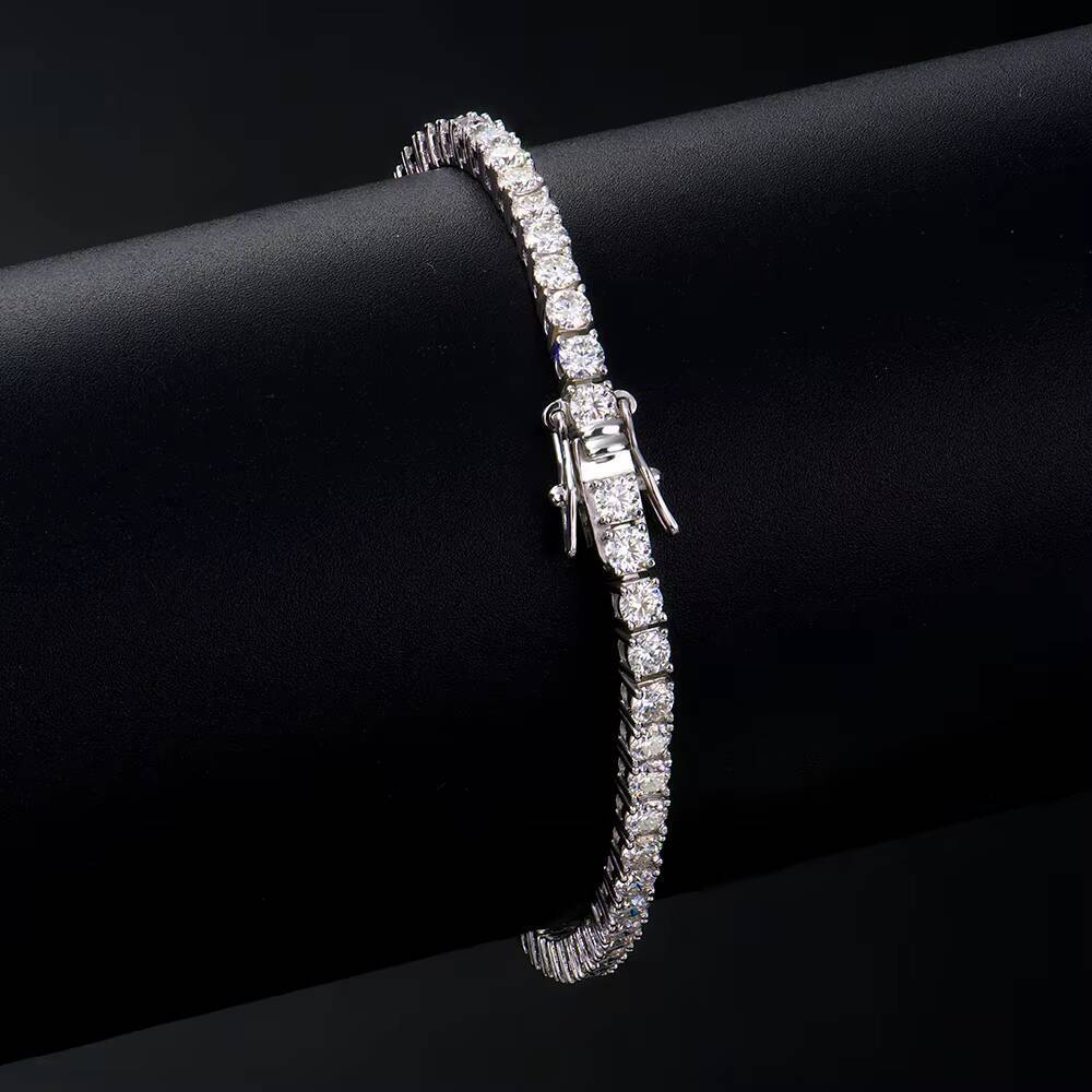 Wholesale 925 Sterling Silver Tennis Chain Bracelet Elegant 3mm Moissanite HipHop Jewelry Moissanite Tennis Chain for Men Women
