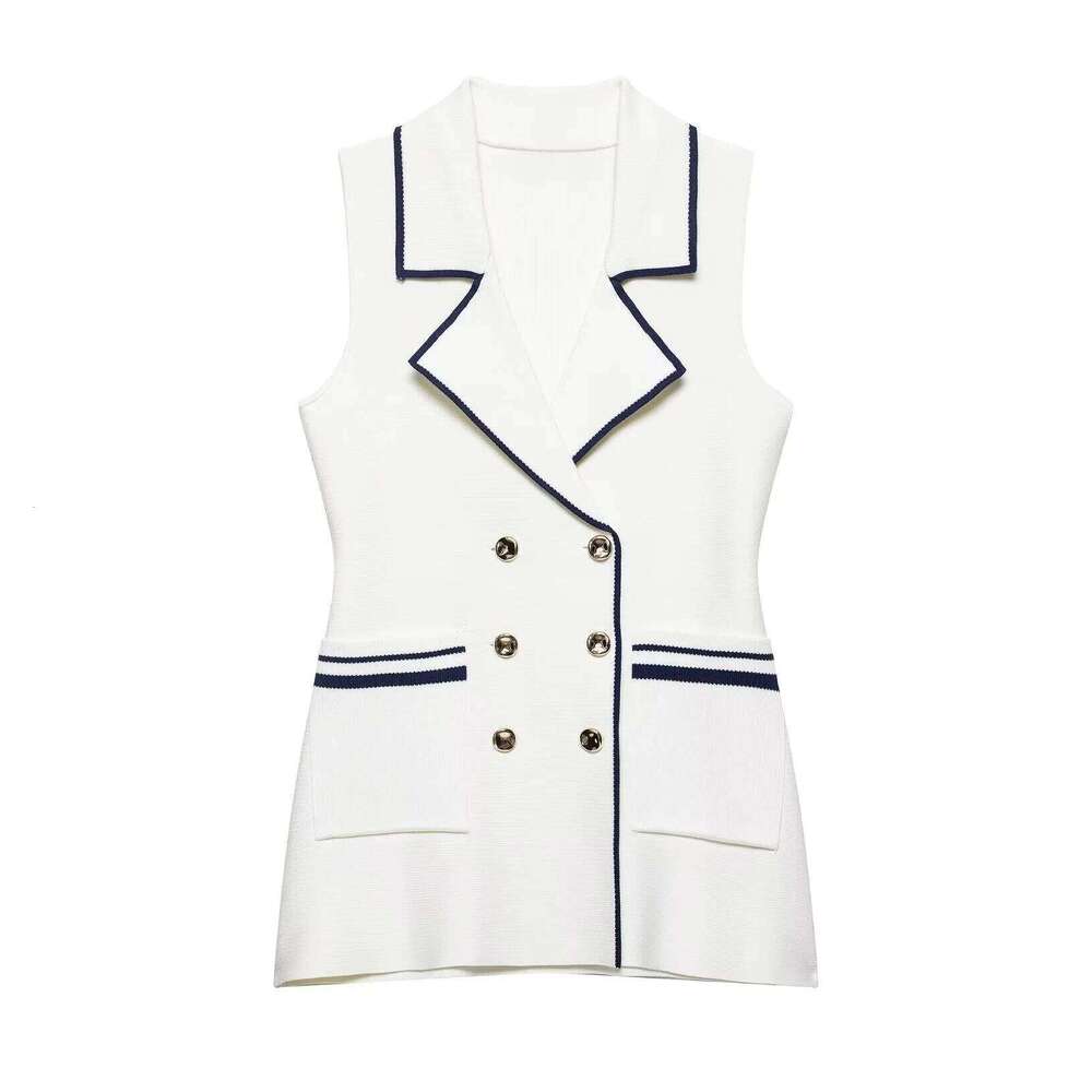 2025 summer new women's casual fashion commuter double-breasted button trim knitted vest jacket top