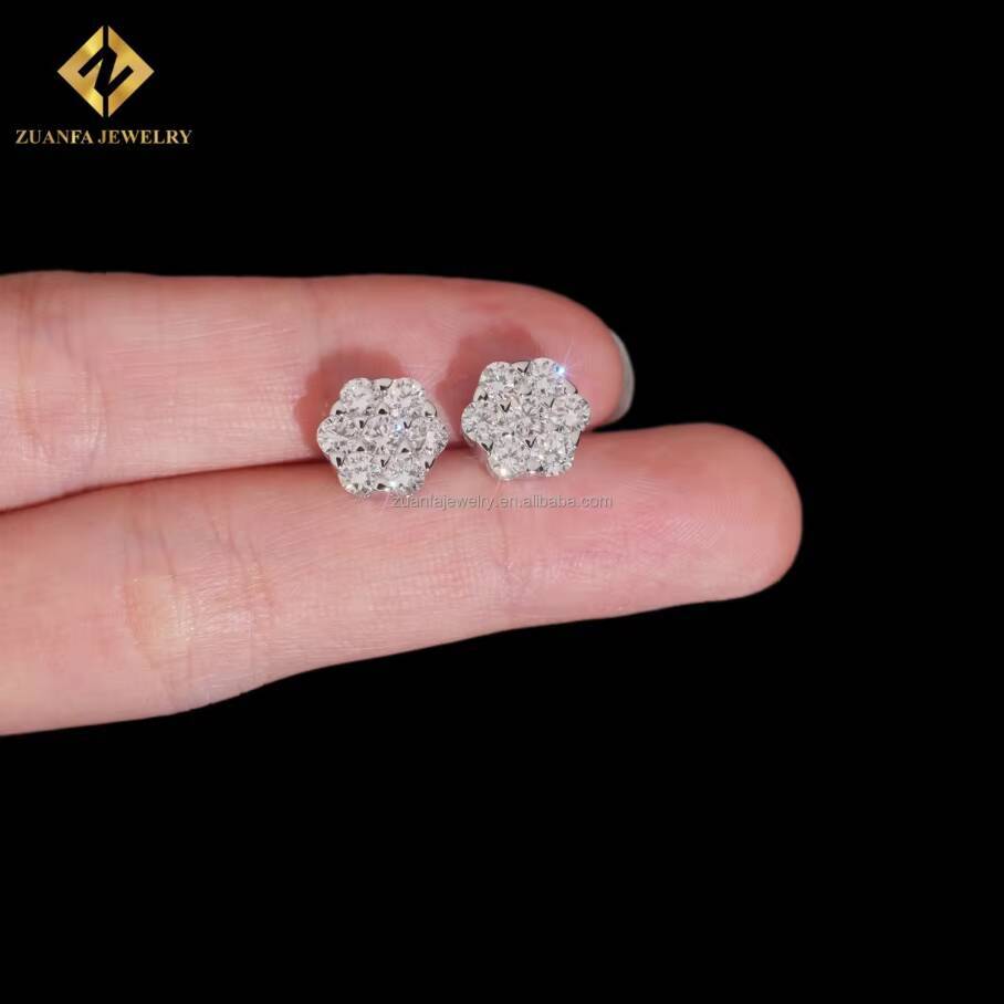 IGI Certificate 95mm Iced Out 925 Sterling Silver Lab Grown Diamond HPHT Honey Comb Setting Round Stud Earrings Screw Back Man
