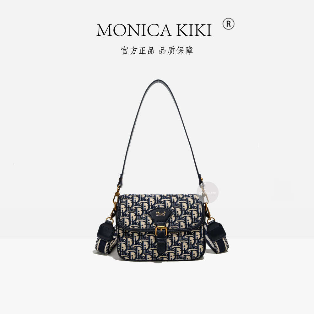 Monica kiki Monogram Jacquard Free shipping Embroidery Fashion Versatile Saddle Bag for Women with Wide Shoulder Strap Casual Crossbody