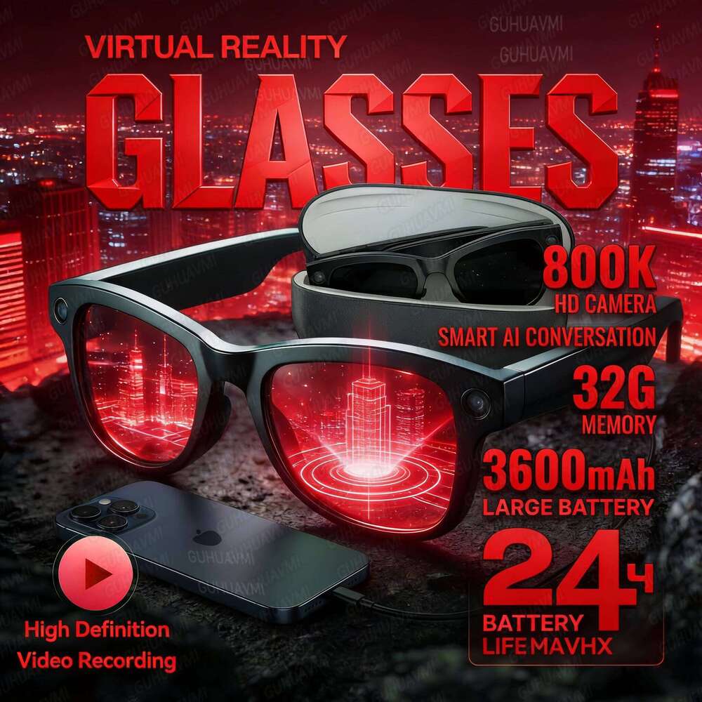 2026 Smart AI Glasses 1080P HD Camera M02 Ultra ChatGPT 3600mAh Charging Case Power Bank 32GB Translation Music Video Sunglasses FREEHONG