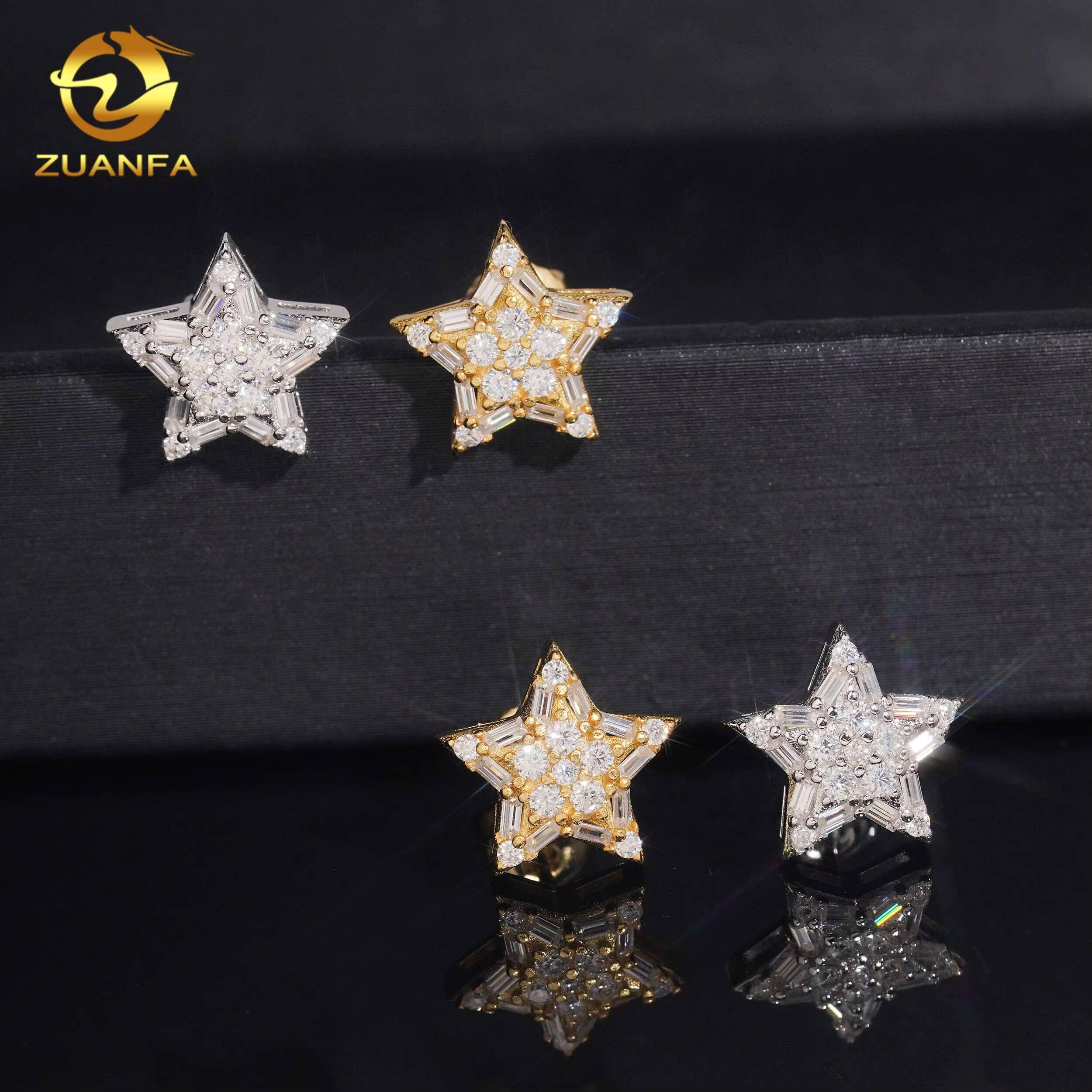 116mm Fashion Earrings Fine Hop Jewelry VVS Moissanite 925 Silver Star Shape Iced Out Baguette Diamond Stud Earrings