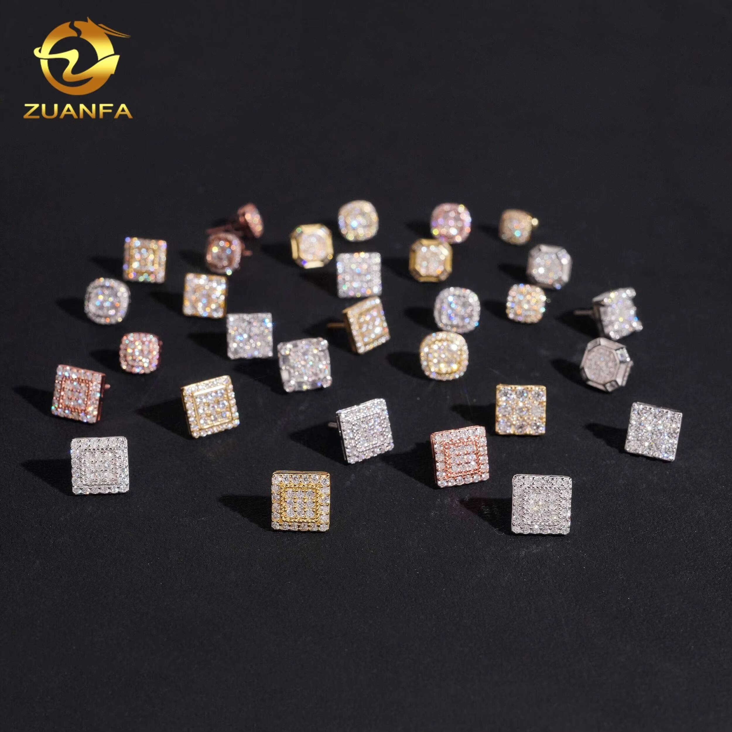 Hot Sale Fine Jewelry Iced Out Hip Hop GRA Certificate 925 Sterling Silver Men Square Moissanite Earrings
